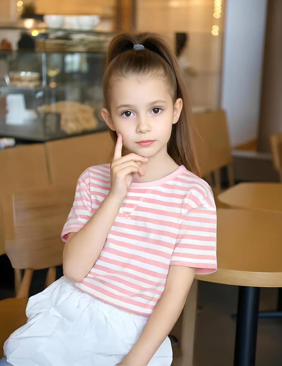5-12 Years Girls Oversized Dropped Shoulders Sleeve Striped T Shirts Girls Summer Fall Crewneck Tops
