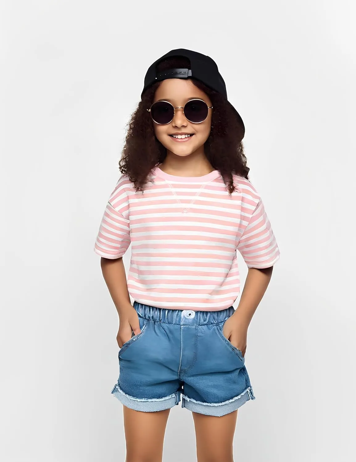 5-12 Years Girls Oversized Dropped Shoulders Sleeve Striped T Shirts Girls Summer Fall Crewneck Tops