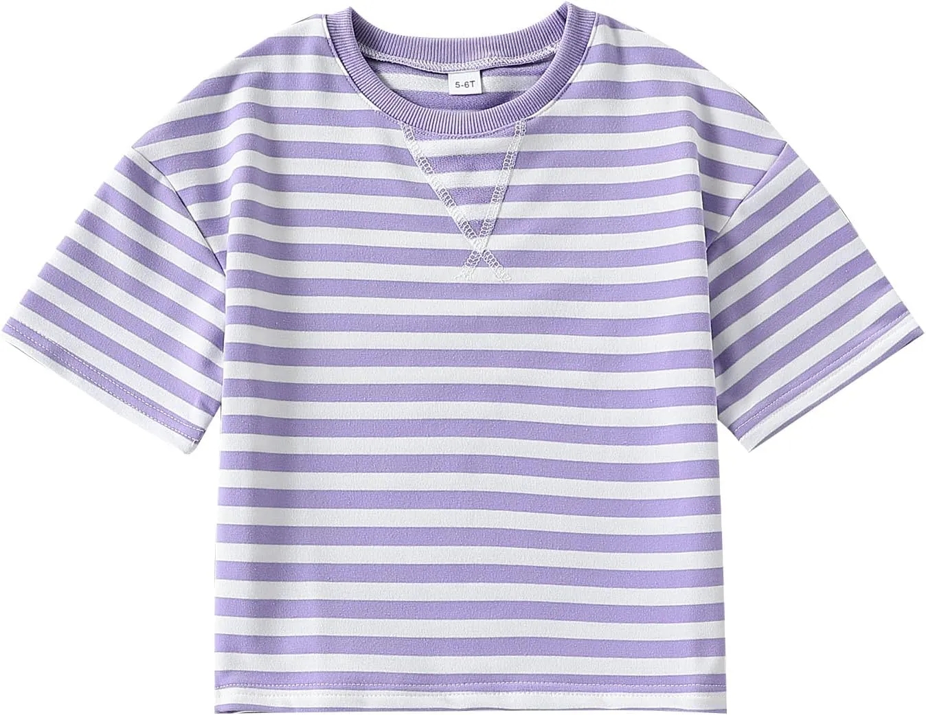 5-12 Years Girls Oversized Dropped Shoulders Sleeve Striped T Shirts Girls Summer Fall Crewneck Tops