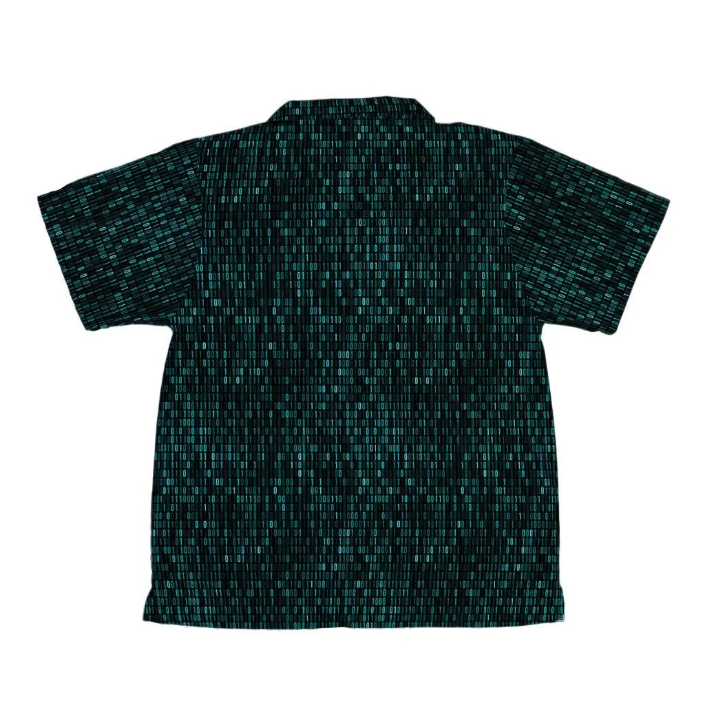 Binary Computer 1s and 0s Teal Black Youth Hawaiian Shirt