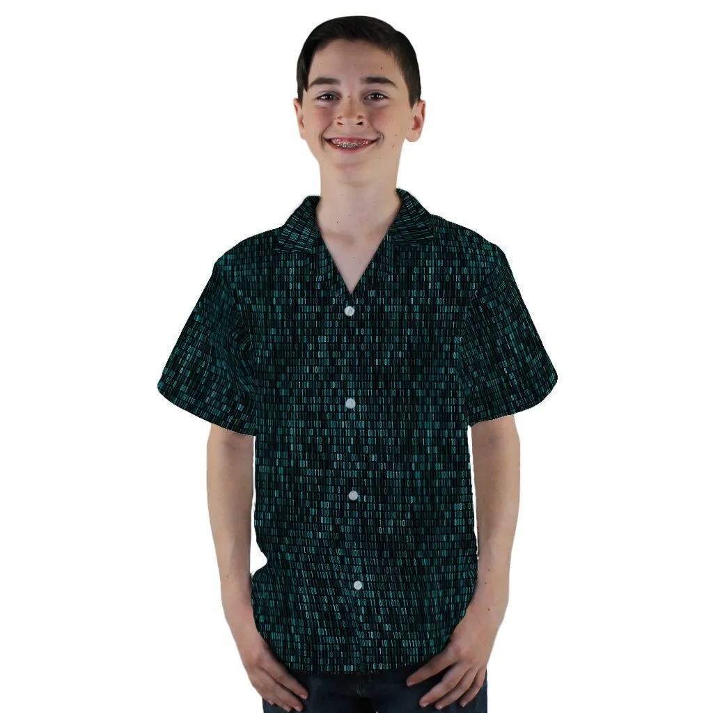 Binary Computer 1s and 0s Teal Black Youth Hawaiian Shirt