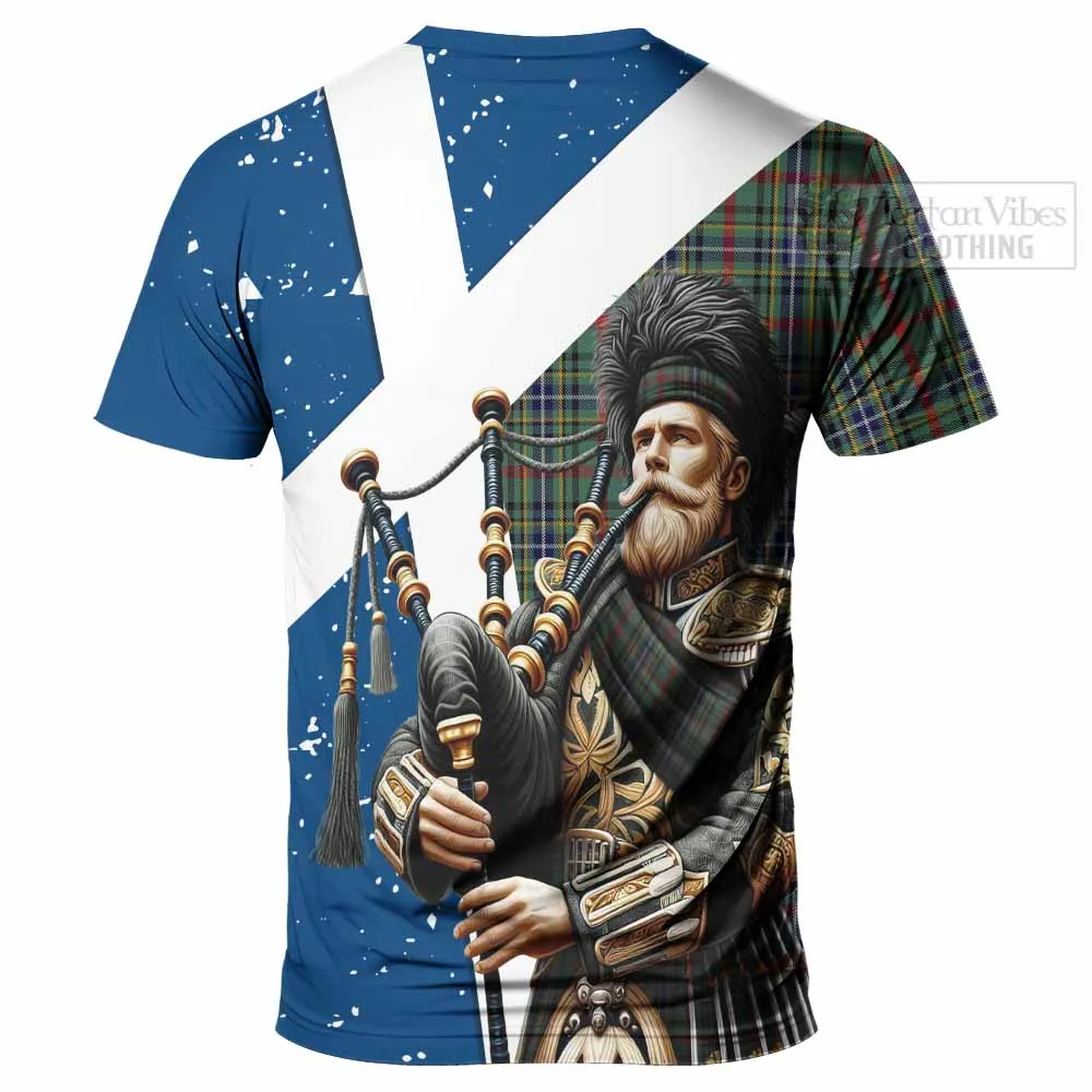 Bisset Tartan T-Shirt with Family Crest Scottish Bagpiper Vibes