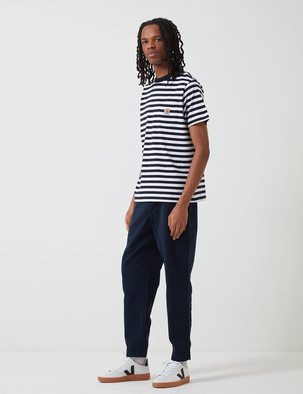 Carhartt-WIP Scotty Pocket T-Shirt (Stripe) - Dark Navy Blue/White