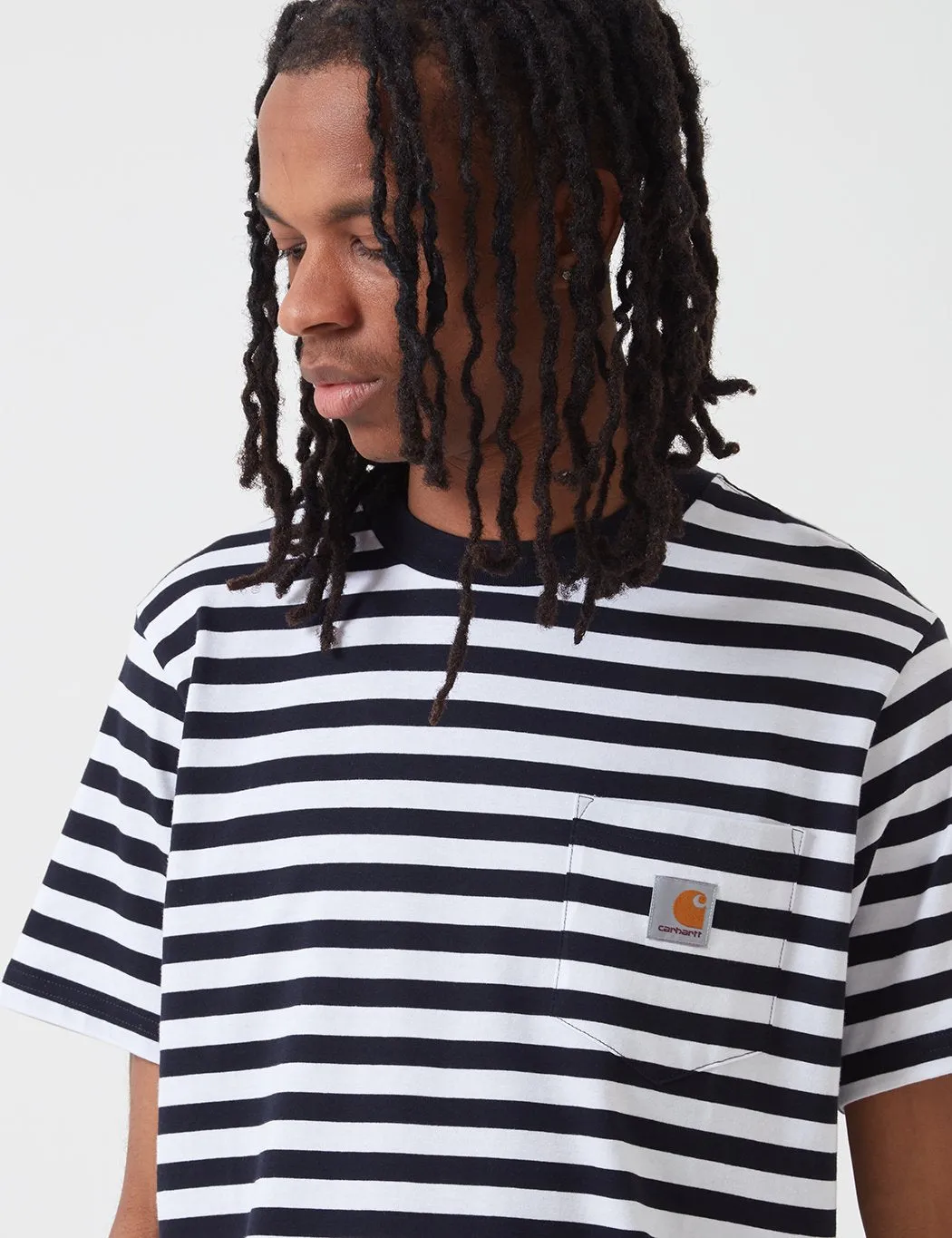 Carhartt-WIP Scotty Pocket T-Shirt (Stripe) - Dark Navy Blue/White