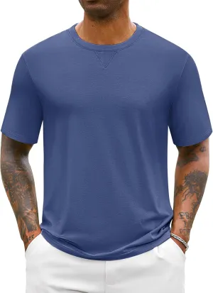 Cotrasen Mens T-Shirts Cotton UPF 50  Drop Shoulder Short Sleeve Tshirts Summer Casual Crew Neck Soft Loose Fit Tee Shirts