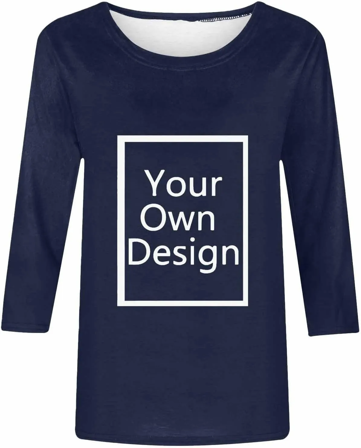 Custom 3/4 Sleeve T Shirts for Women Design Your Own Shirt Add Text/Image/Logo Personalized Tee Printed Photo Front