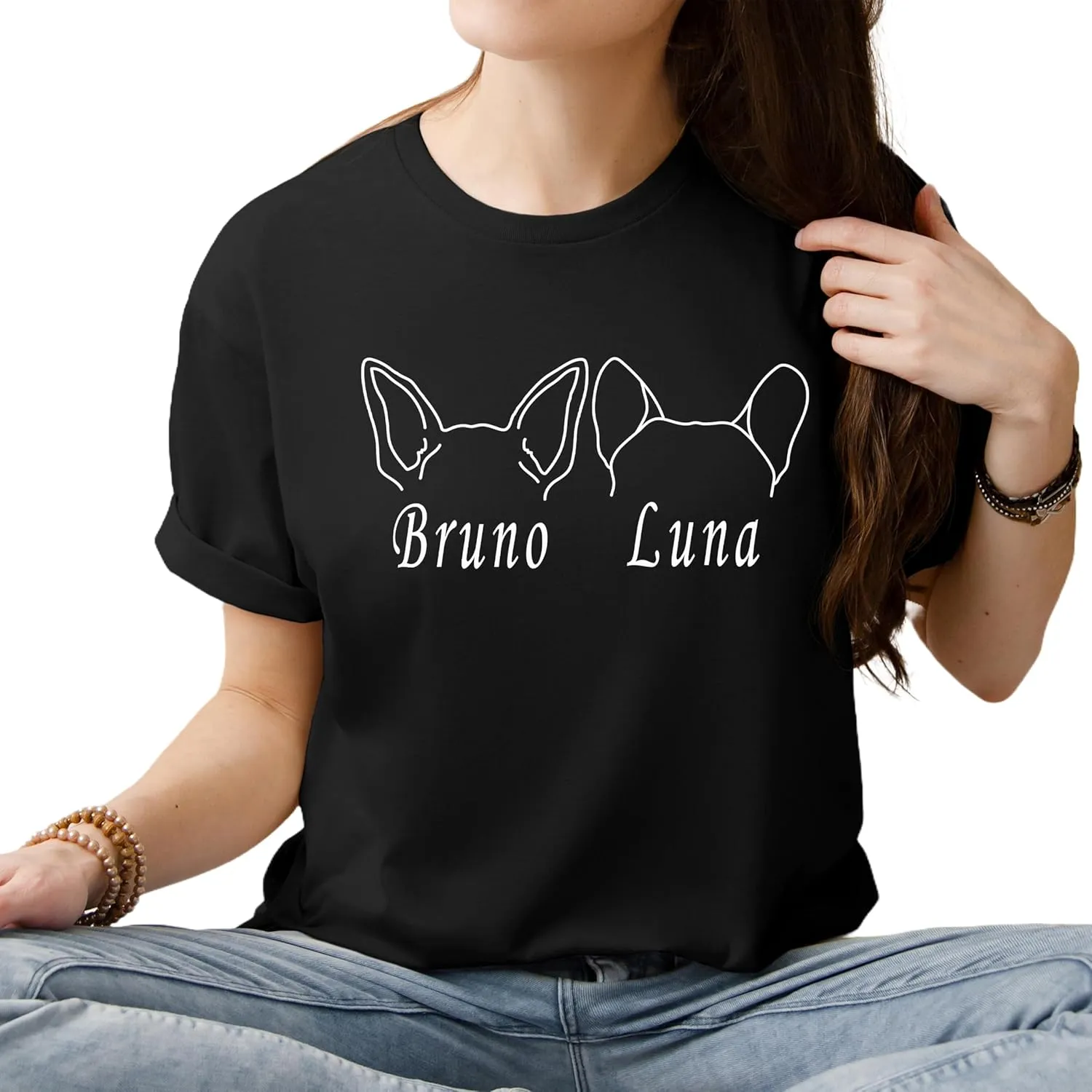 Custom Dog Mom Shirt for Women, Personalized Pet Name Tee, Custom Dog Breeds Graphic Tee, Dog Lover Gift for Dog Moms and Grandmas, Unique Dog Ears T-Shirt, New Dog Owner Outfit, Funny Dog Mama Sweatshirt for Special Occasions (A1) T-Shirt)