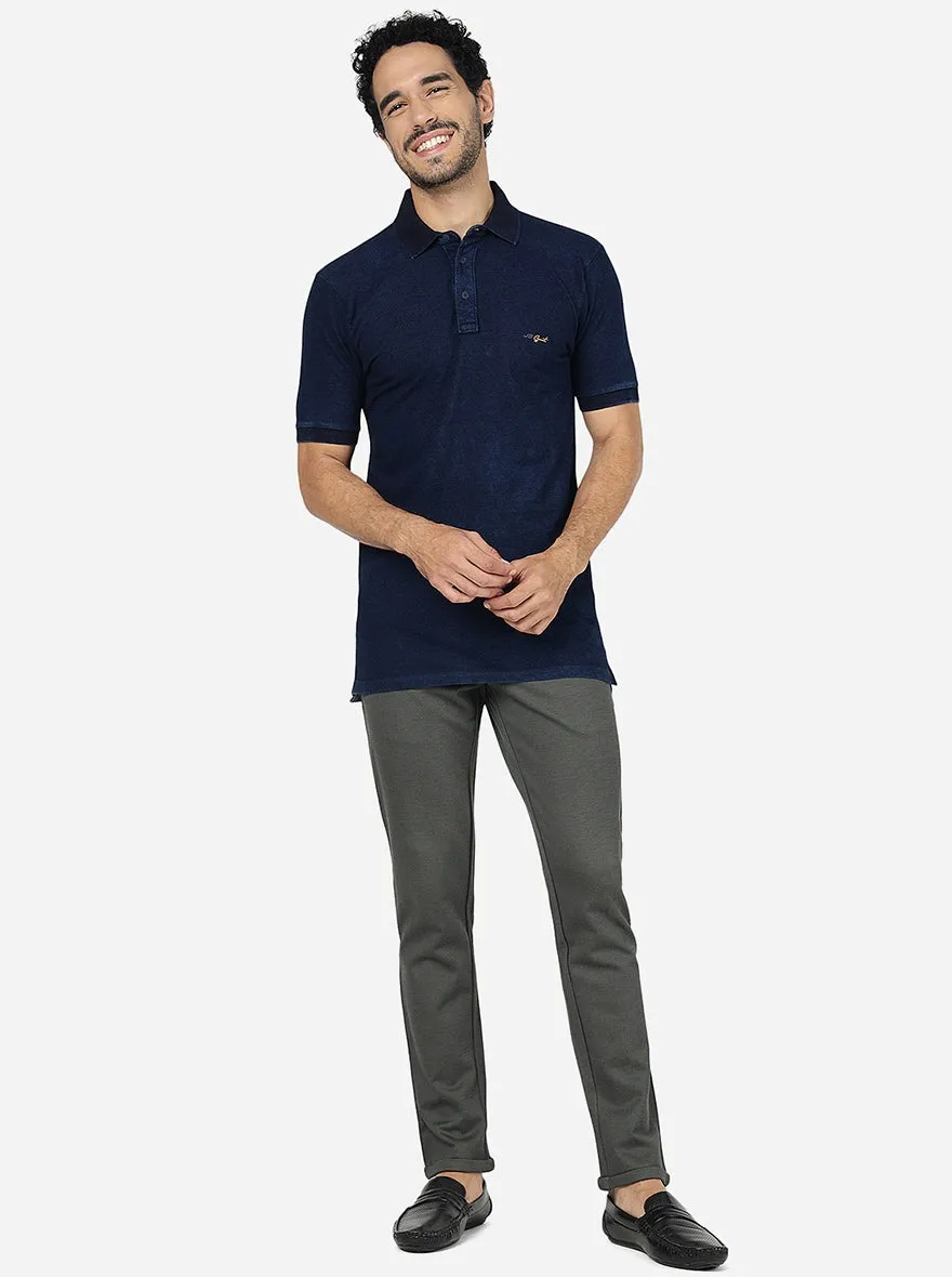Dark Blue Solid Slim Fit Polo T-Shirt | JadeBlue