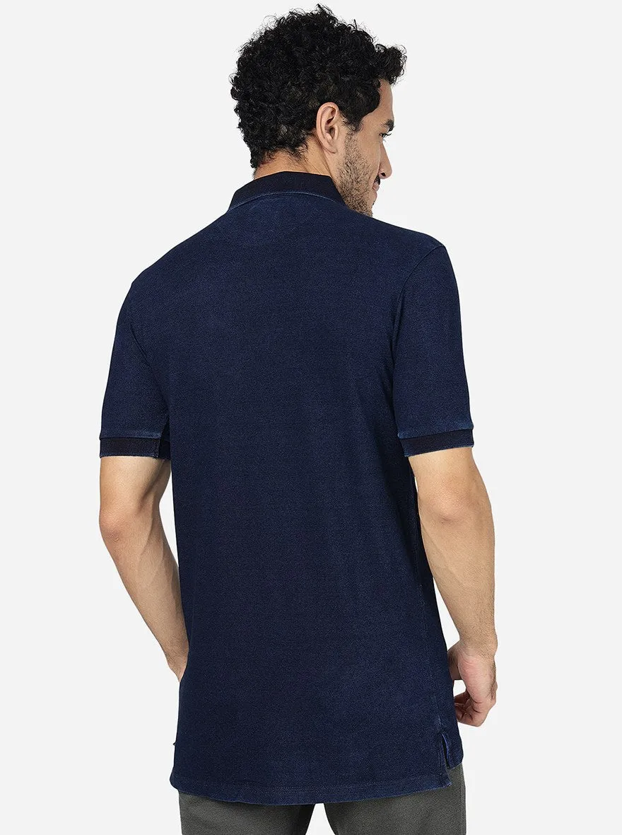 Dark Blue Solid Slim Fit Polo T-Shirt | JadeBlue