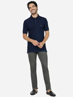 Dark Blue Solid Slim Fit Polo T-Shirt | JadeBlue