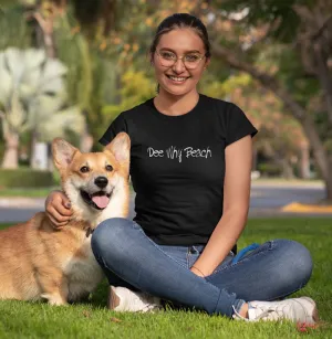 Dee Why Beach White Text Logo Ladies T-Shirt (Black)