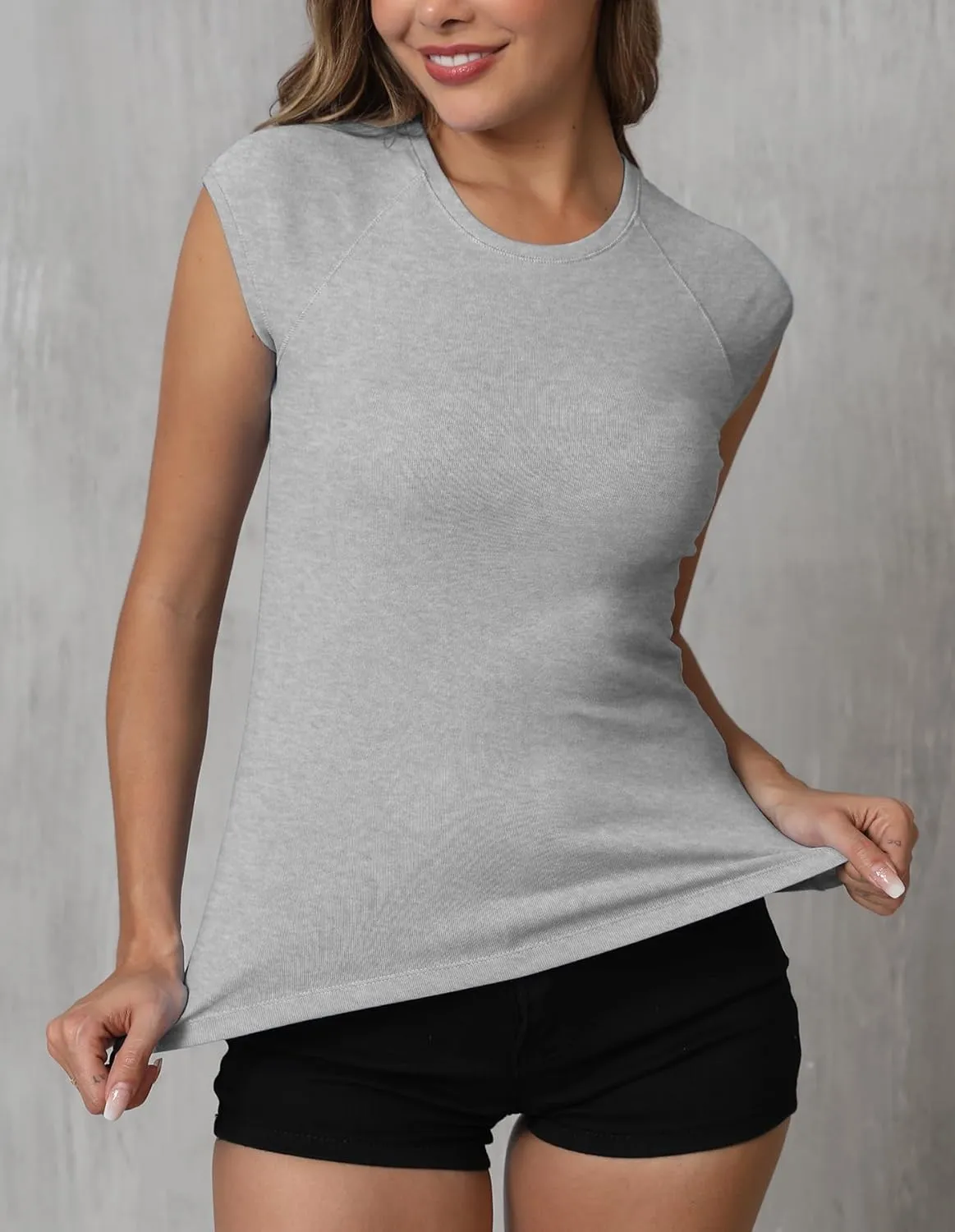 Dwnval Womens Crew Neck Cap Raglan Sleeve Shirts Slim Fit Ribbed Knited Crop Tops 2025 Spring Summer