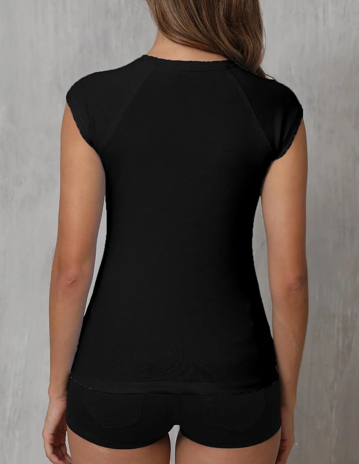 Dwnval Womens Crew Neck Cap Raglan Sleeve Shirts Slim Fit Ribbed Knited Crop Tops 2025 Spring Summer