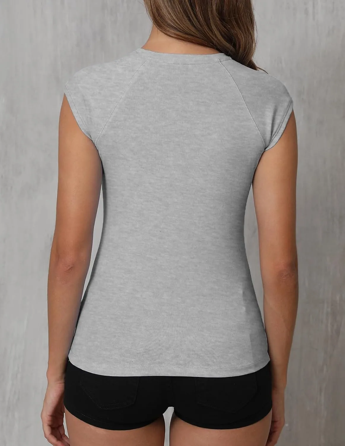 Dwnval Womens Crew Neck Cap Raglan Sleeve Shirts Slim Fit Ribbed Knited Crop Tops 2025 Spring Summer