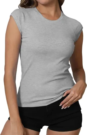 Dwnval Womens Crew Neck Cap Raglan Sleeve Shirts Slim Fit Ribbed Knited Crop Tops 2025 Spring Summer