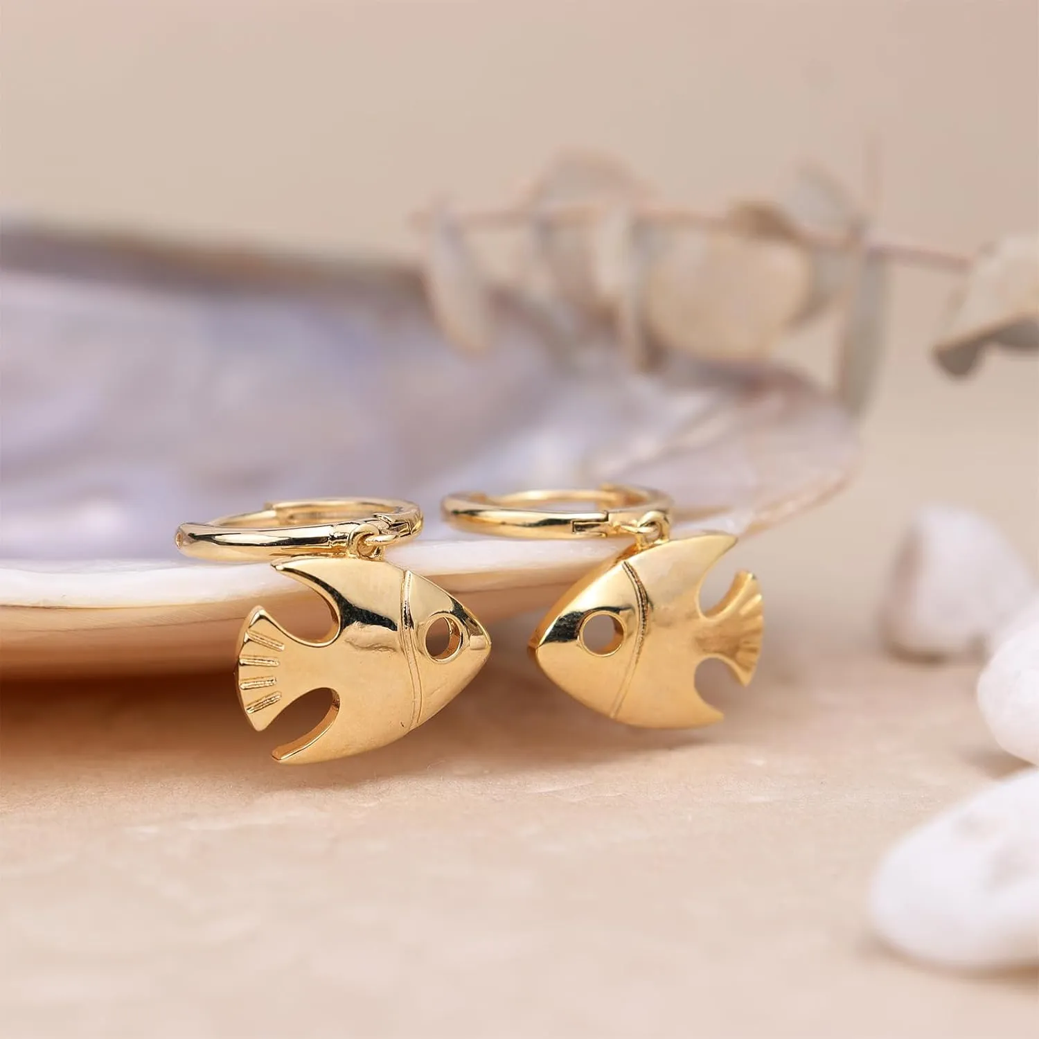 Gold Shell Hoop Dangle Huggie Hoop Earrings for Women, Summer Beach Jewelry Gift