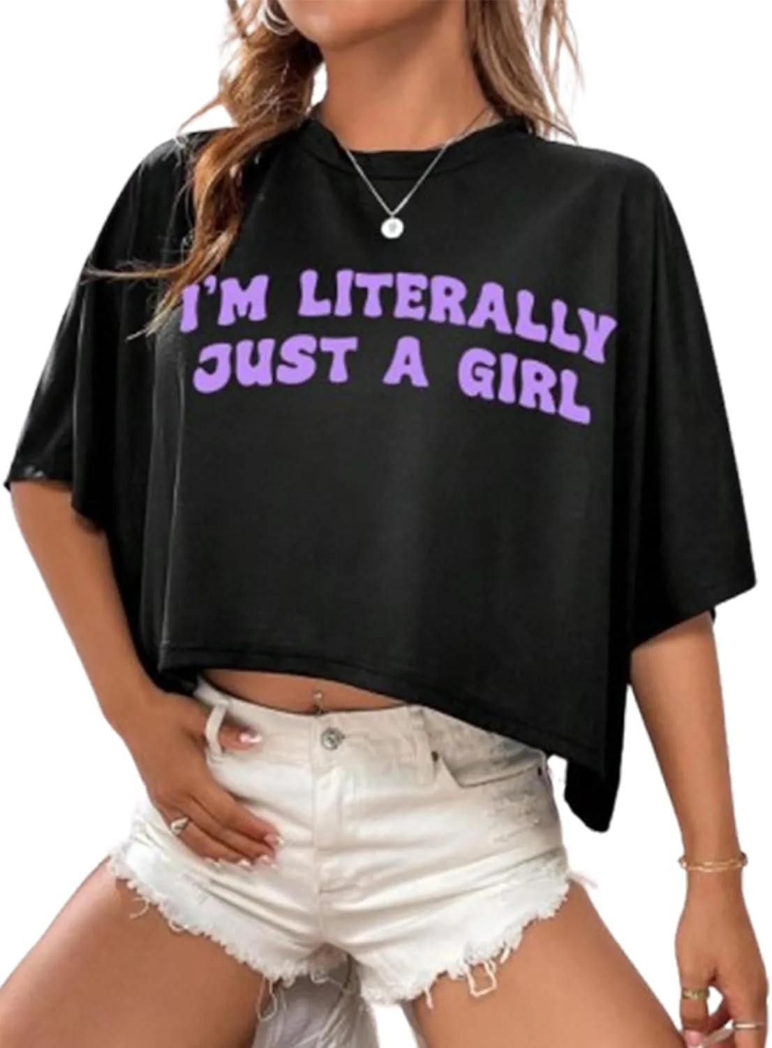 Hilinker Womens Oversized Graphic Tee Batwing Short Sleeve Crop Tops Summer Casual Loose T Shirts