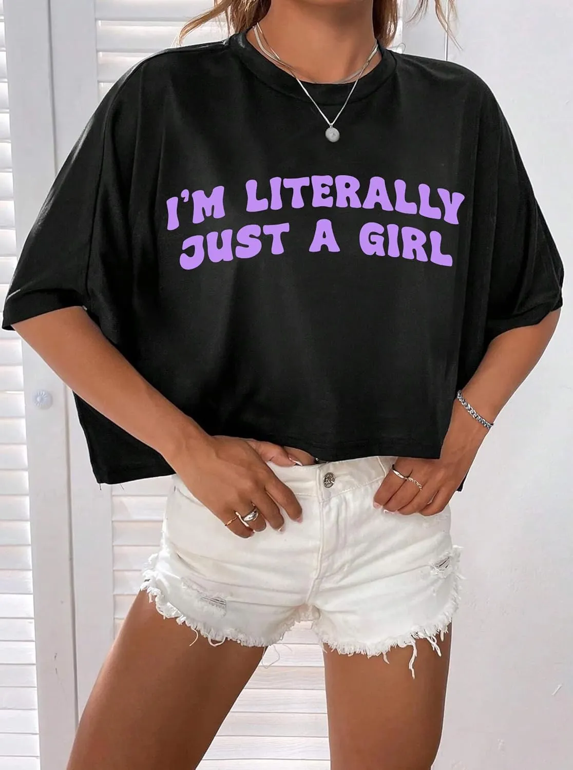 Hilinker Womens Oversized Graphic Tee Batwing Short Sleeve Crop Tops Summer Casual Loose T Shirts