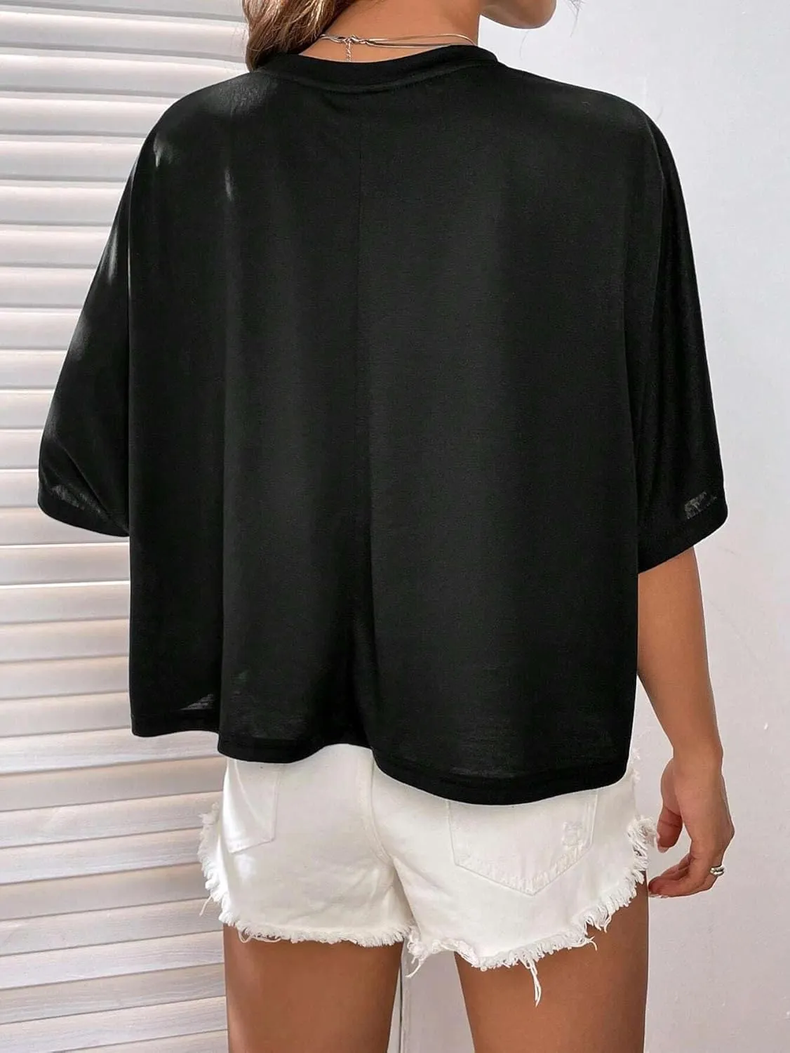 Hilinker Womens Oversized Graphic Tee Batwing Short Sleeve Crop Tops Summer Casual Loose T Shirts