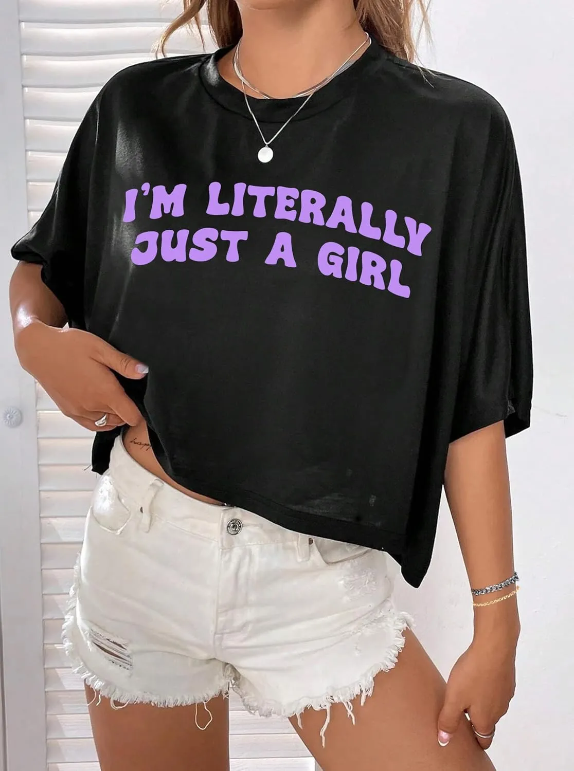 Hilinker Womens Oversized Graphic Tee Batwing Short Sleeve Crop Tops Summer Casual Loose T Shirts