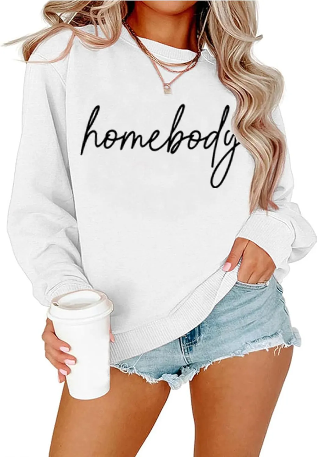 Homebody Sweatshirts for Women Long Sleeve Letter Printed Hoodies Pullover Tops