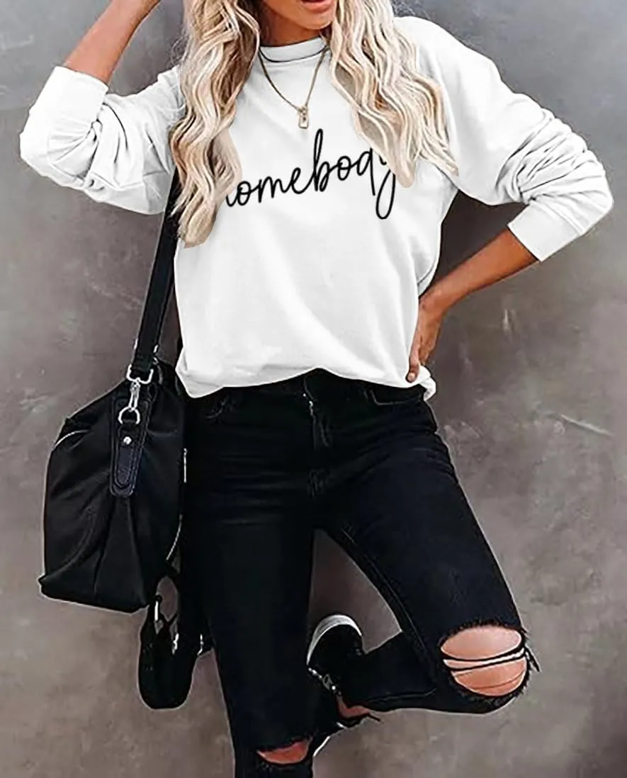 Homebody Sweatshirts for Women Long Sleeve Letter Printed Hoodies Pullover Tops