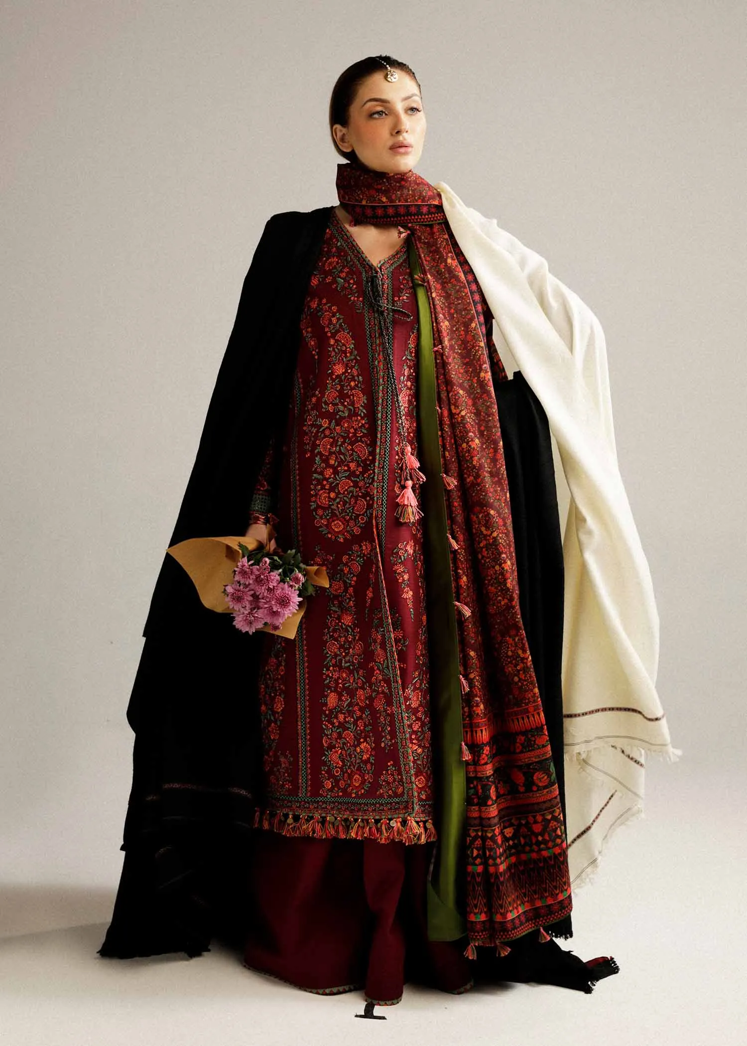 Hussain Rehar Winter Collection with Shawl –  Ruby