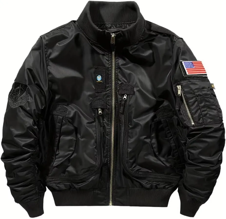 INVACHI Men's MA-1 Bomber Jacket Green Military Flight Jackets for Men Lightweight Cargo Jacket