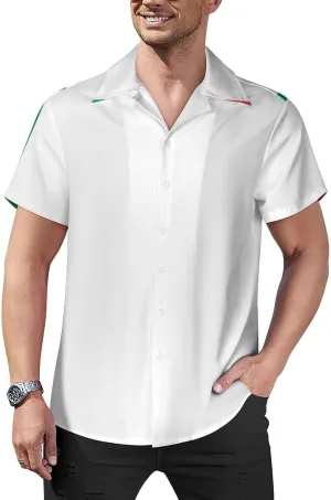 Italian Flag Print Cuban Collar Shirt Classic Design for Comfort and Style