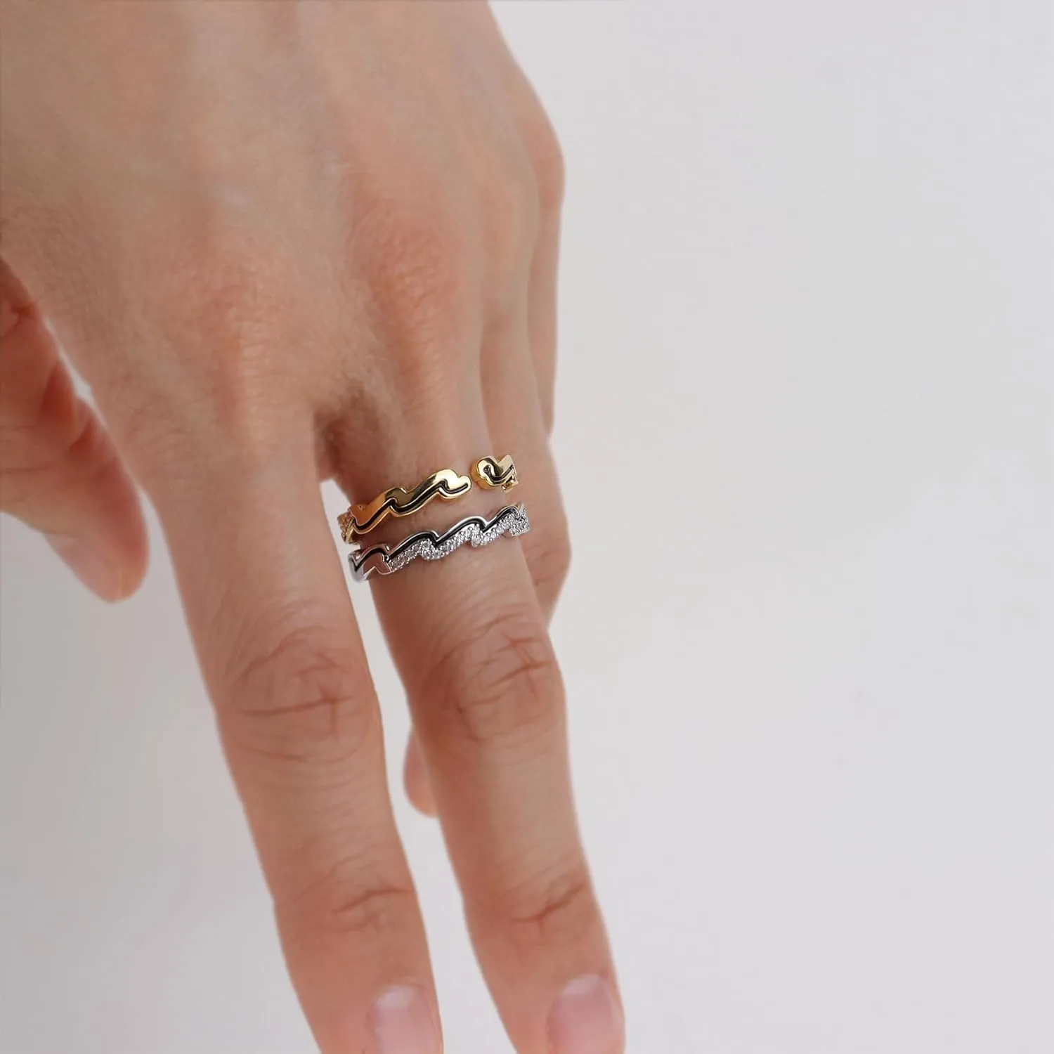 Jean Beau Gold Adjustable Open Ring for Women, Cute Sparkly Rhinestone Fashion Statement Diamond Valentine Wedding Prom Jewelry Gift
