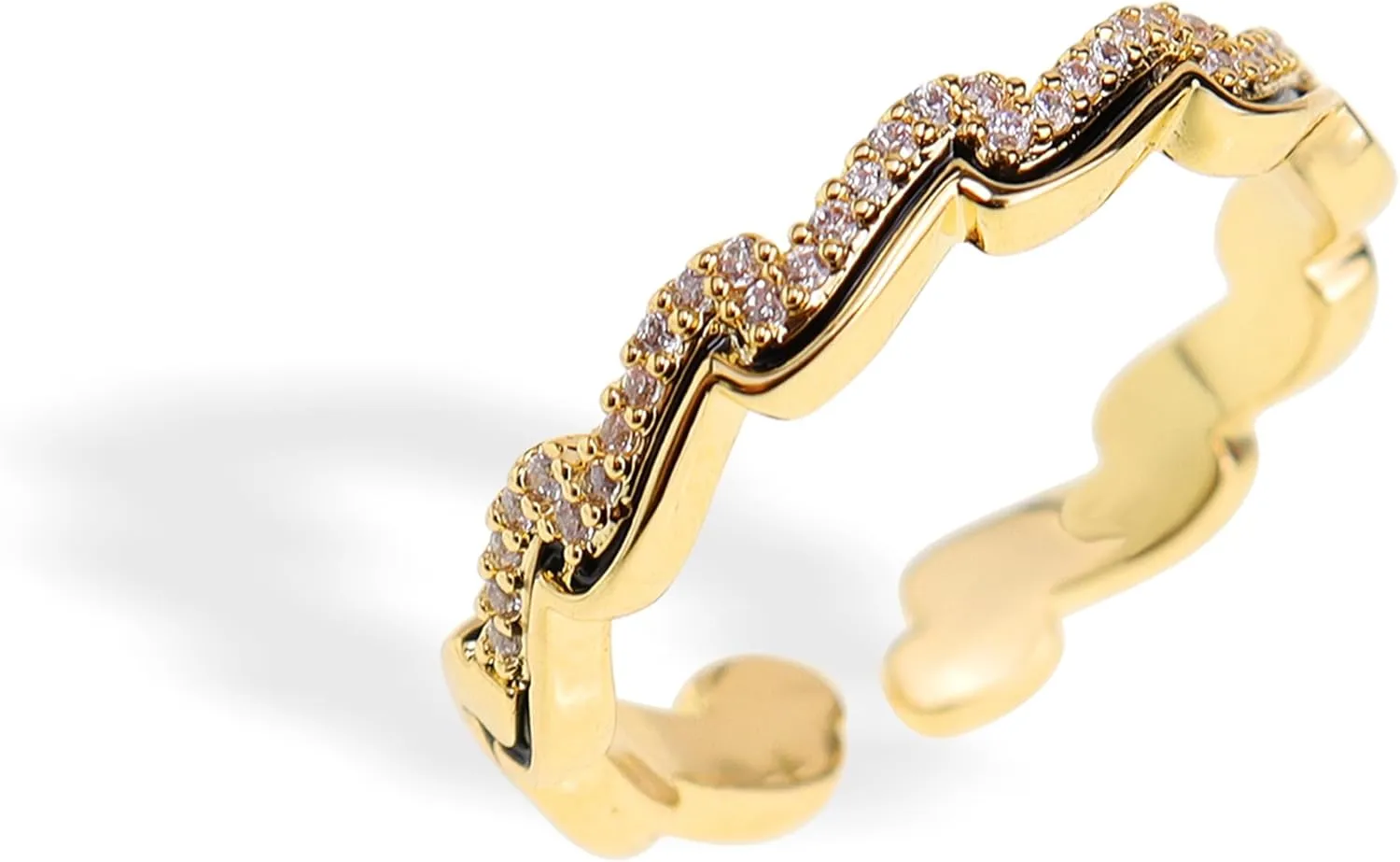 Jean Beau Gold Adjustable Open Ring for Women, Cute Sparkly Rhinestone Fashion Statement Diamond Valentine Wedding Prom Jewelry Gift
