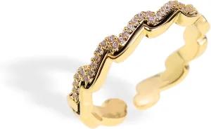 Jean Beau Gold Adjustable Open Ring for Women, Cute Sparkly Rhinestone Fashion Statement Diamond Valentine Wedding Prom Jewelry Gift
