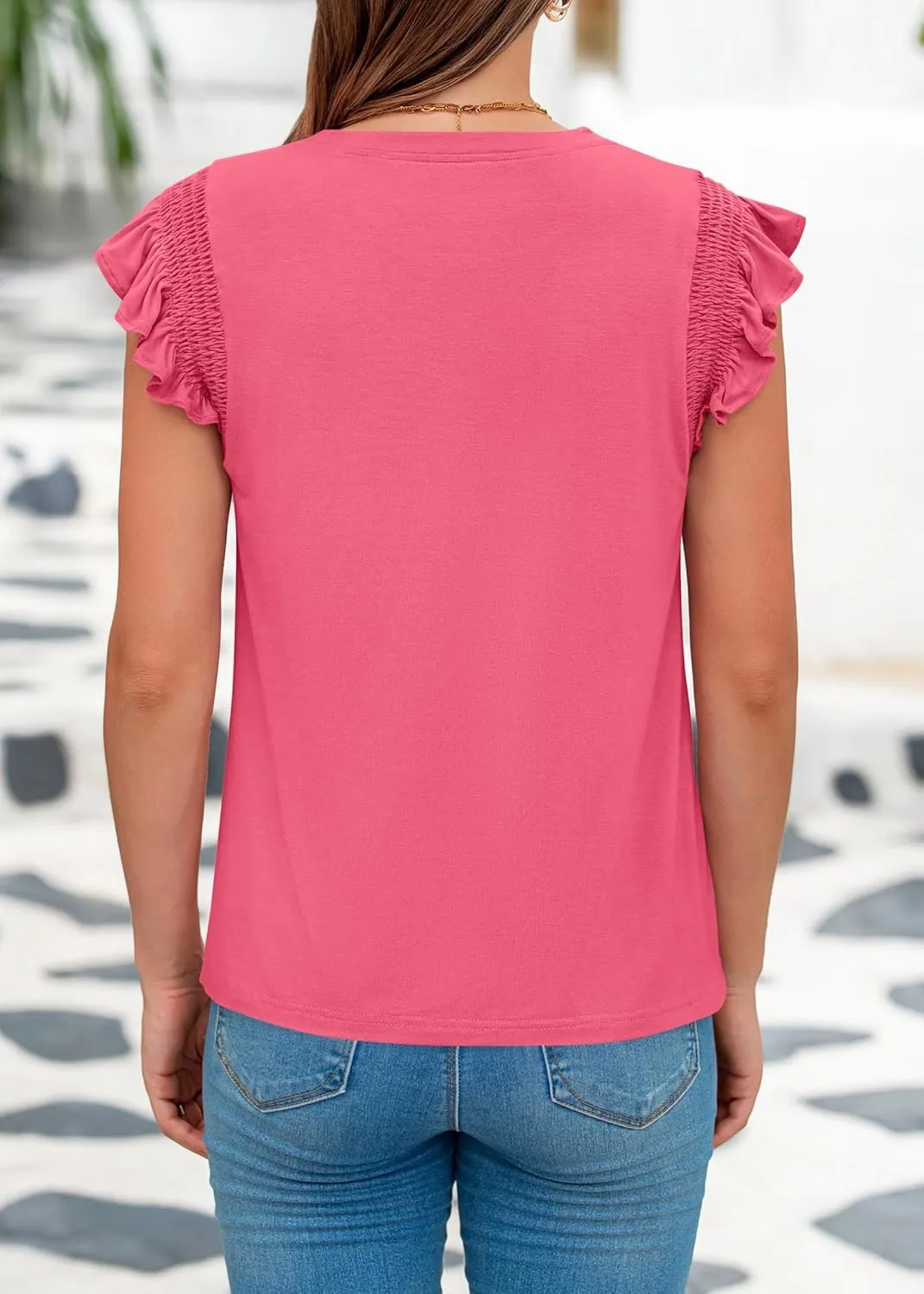 KIRUNDO Womens Tops 2025 Spring Fashion Ruffle Cap Sleeve Casual T Shirts Summer Crewneck Basic Tee Cute Blouses Clothing