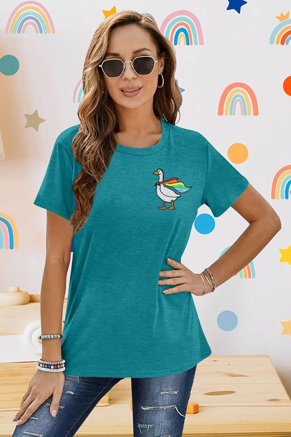 LAZYCHILD Pride Shirts for Women: Rainbow Grpahic T-Shirt Embroidered LGBTQ Shirts Gay Proud Lesbian Tops