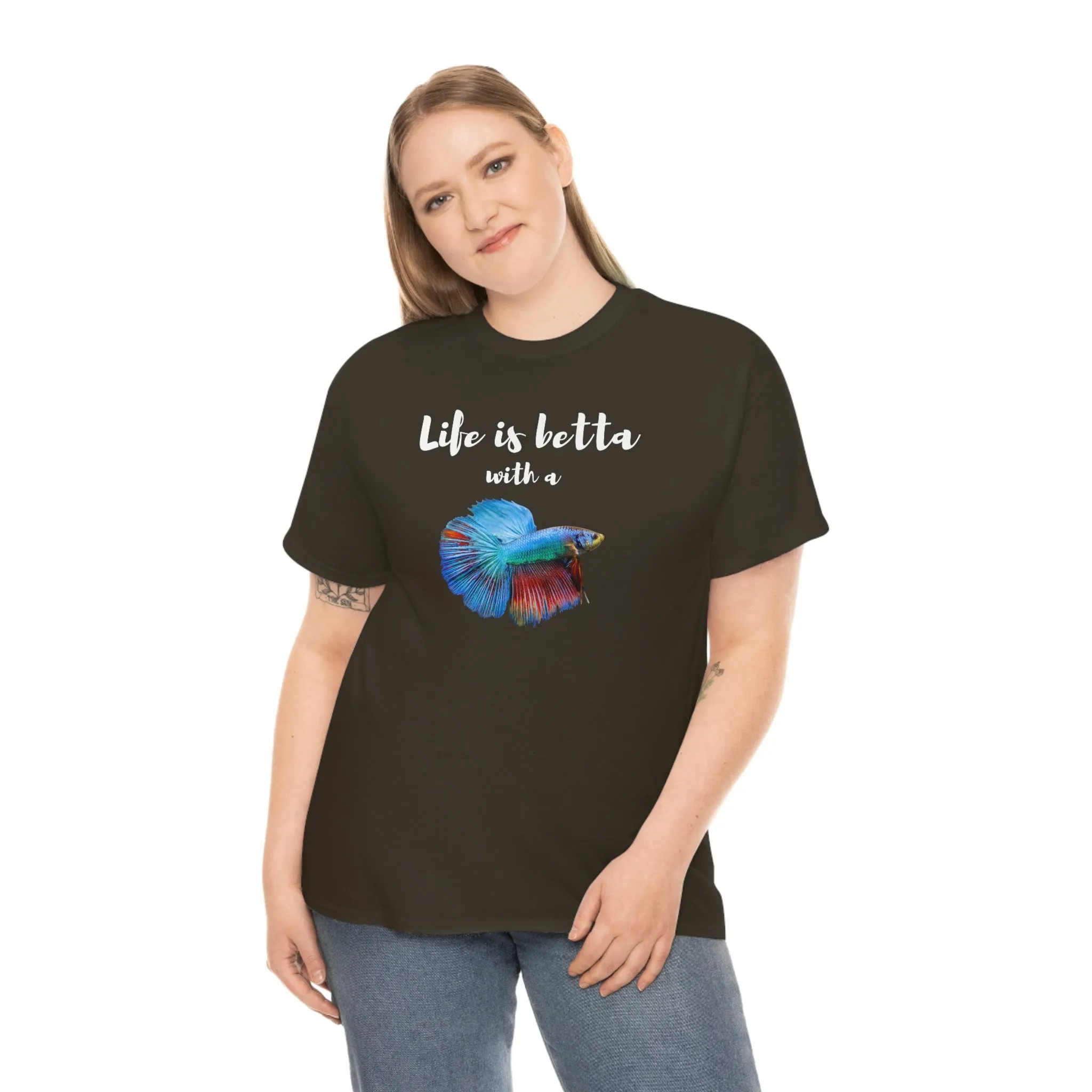Life is Betta with a Betta Heavy Cotton T-Shirt