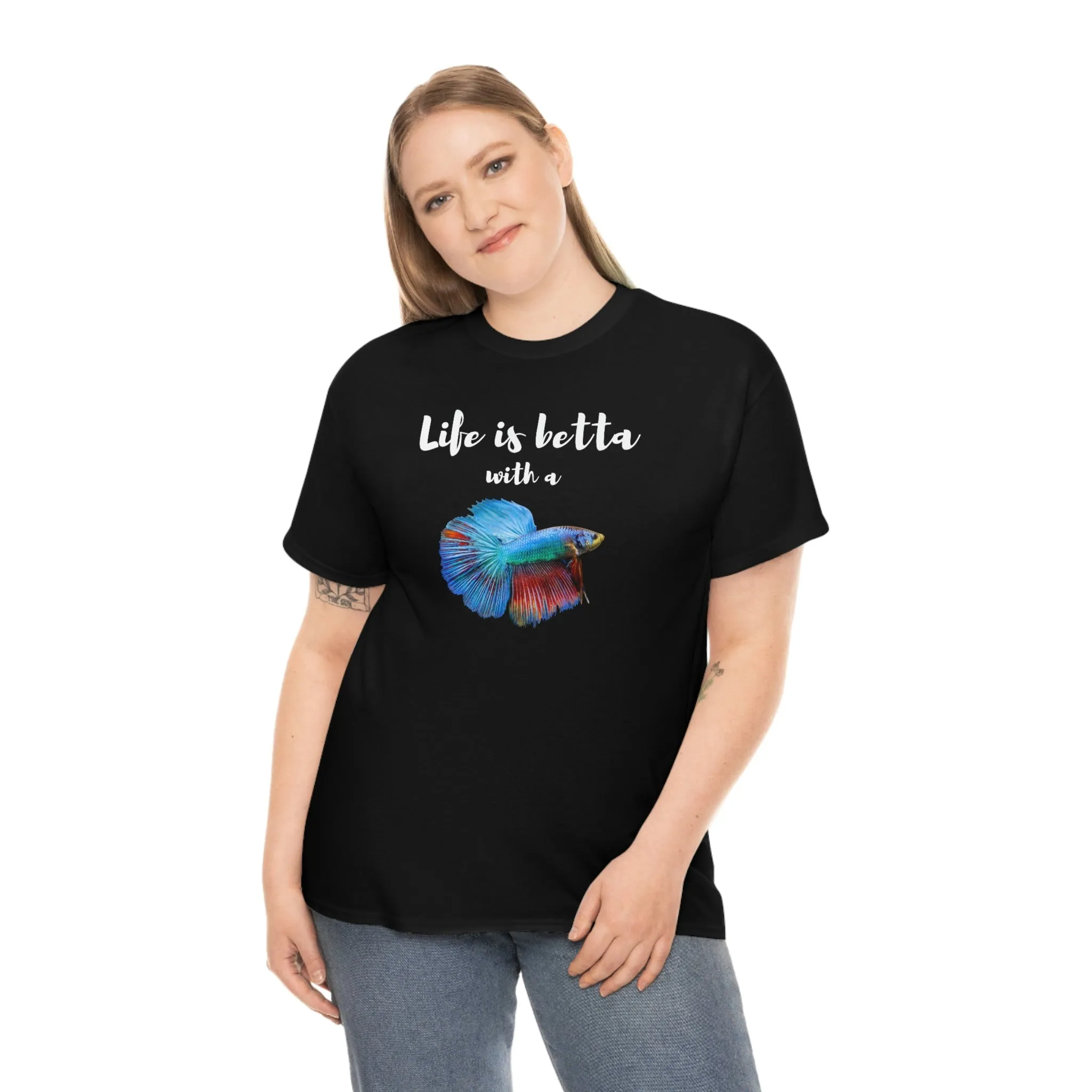 Life is Betta with a Betta Heavy Cotton T-Shirt
