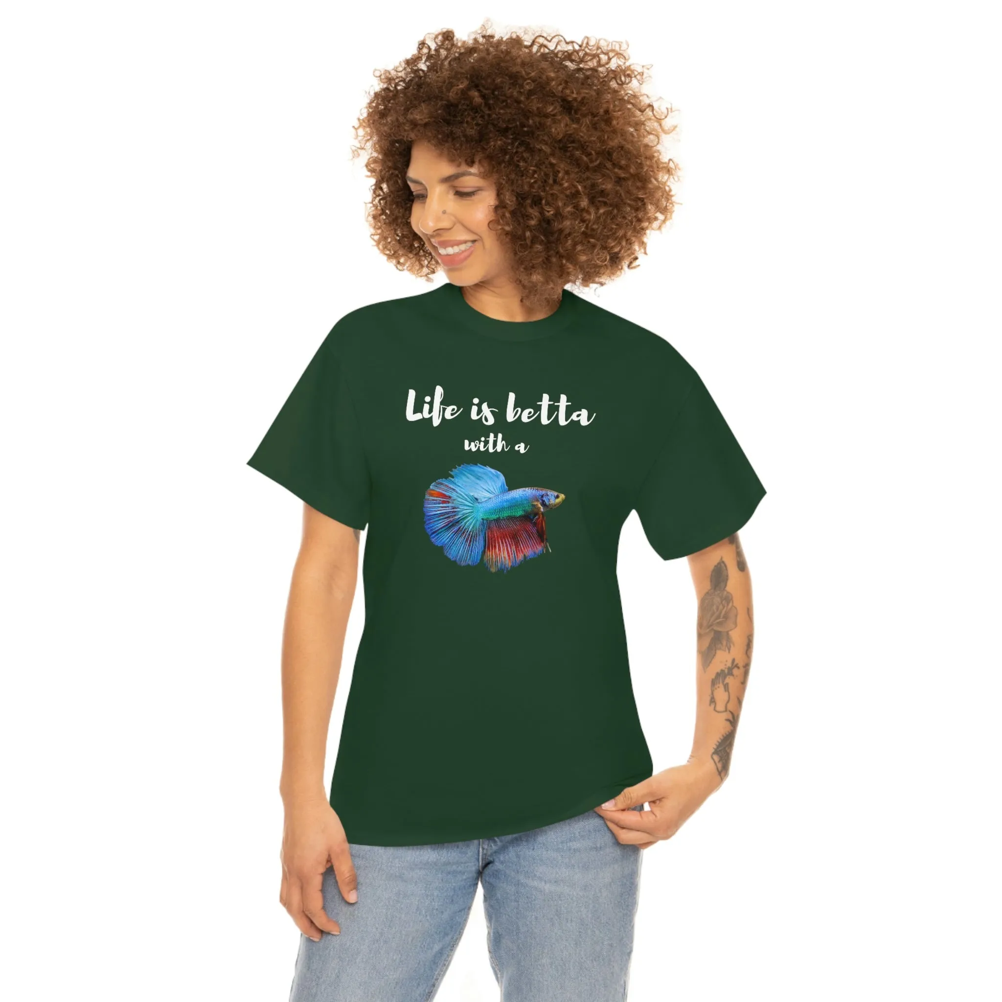 Life is Betta with a Betta Heavy Cotton T-Shirt