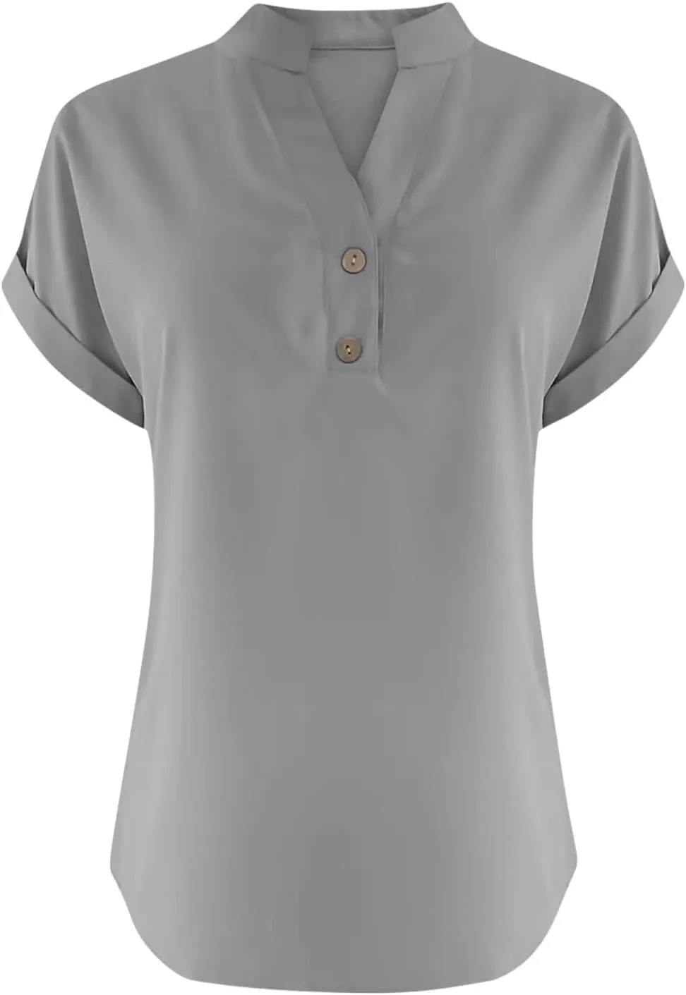Linen Tops for Women Loose Fit Gauze Short Sleeve Plus Size Shirts Summer Button V Neck Casual Dressy Blouses