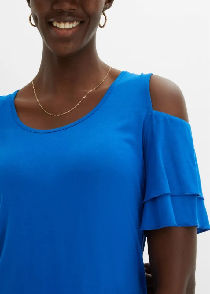 Long shirt with short sleeves and cutouts Bpc Bonprix Collection, blue