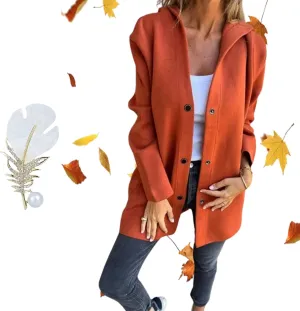 LONGLUAN Glamclothes Casual Single Breasted Hooded Jacket, Jasperbelly Hooded Jacket Womens Mid Length