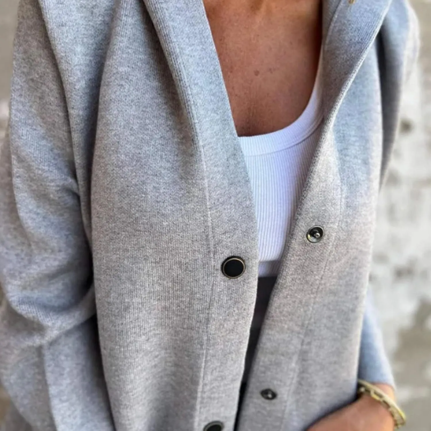 LONGLUAN Glamclothes Casual Single Breasted Hooded Jacket, Jasperbelly Hooded Jacket Womens Mid Length