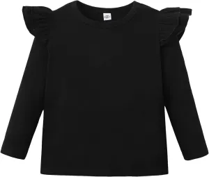Magic Park 12M-7Y Baby Girl Blouse Toddler Ruffle T-Shirts Kids Girl Solid Color Tee Casual Tops for Girls