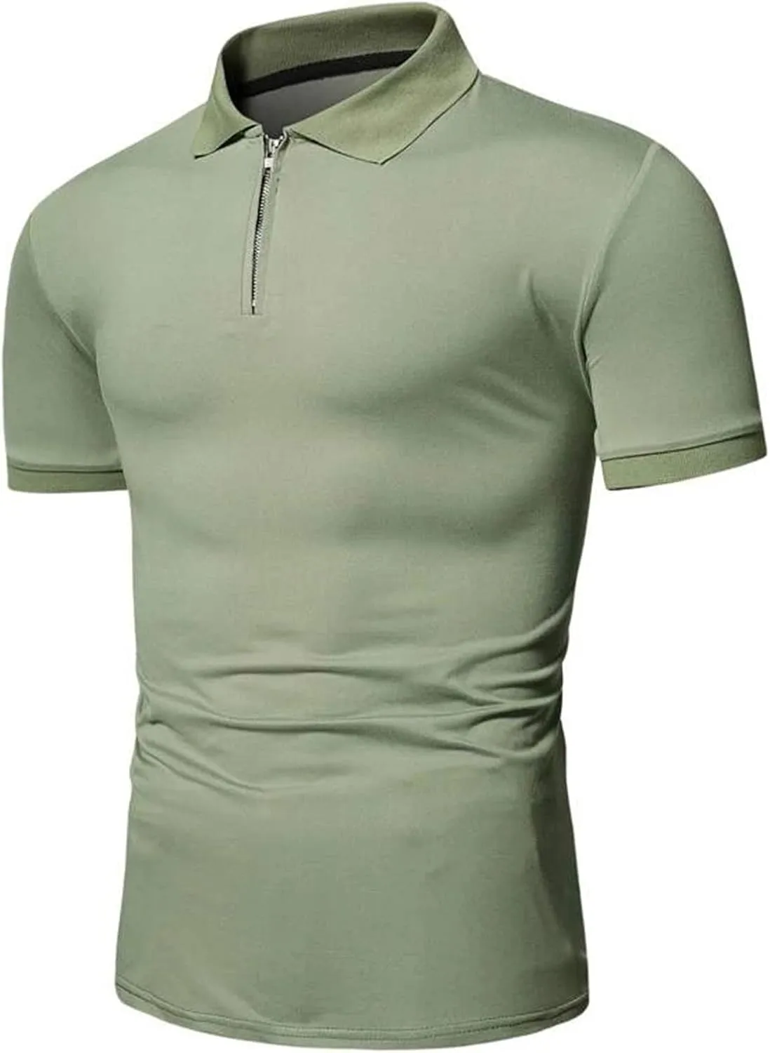 Men's Casual Solid Polo Shirts Zipper Lapel Short Sleeve Tops Classic Golf Tees Basic Golf Shirt Cotton Top