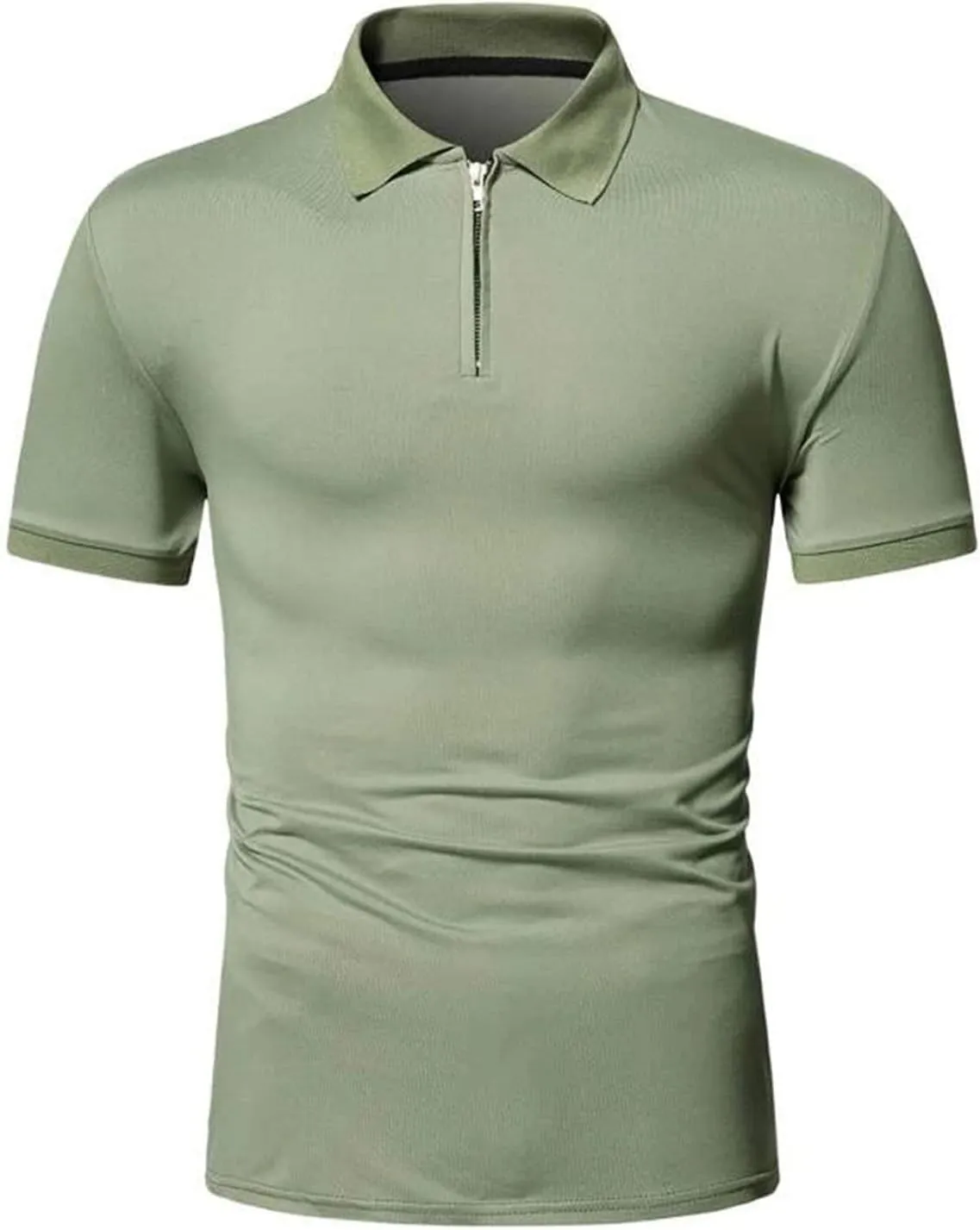 Men's Casual Solid Polo Shirts Zipper Lapel Short Sleeve Tops Classic Golf Tees Basic Golf Shirt Cotton Top