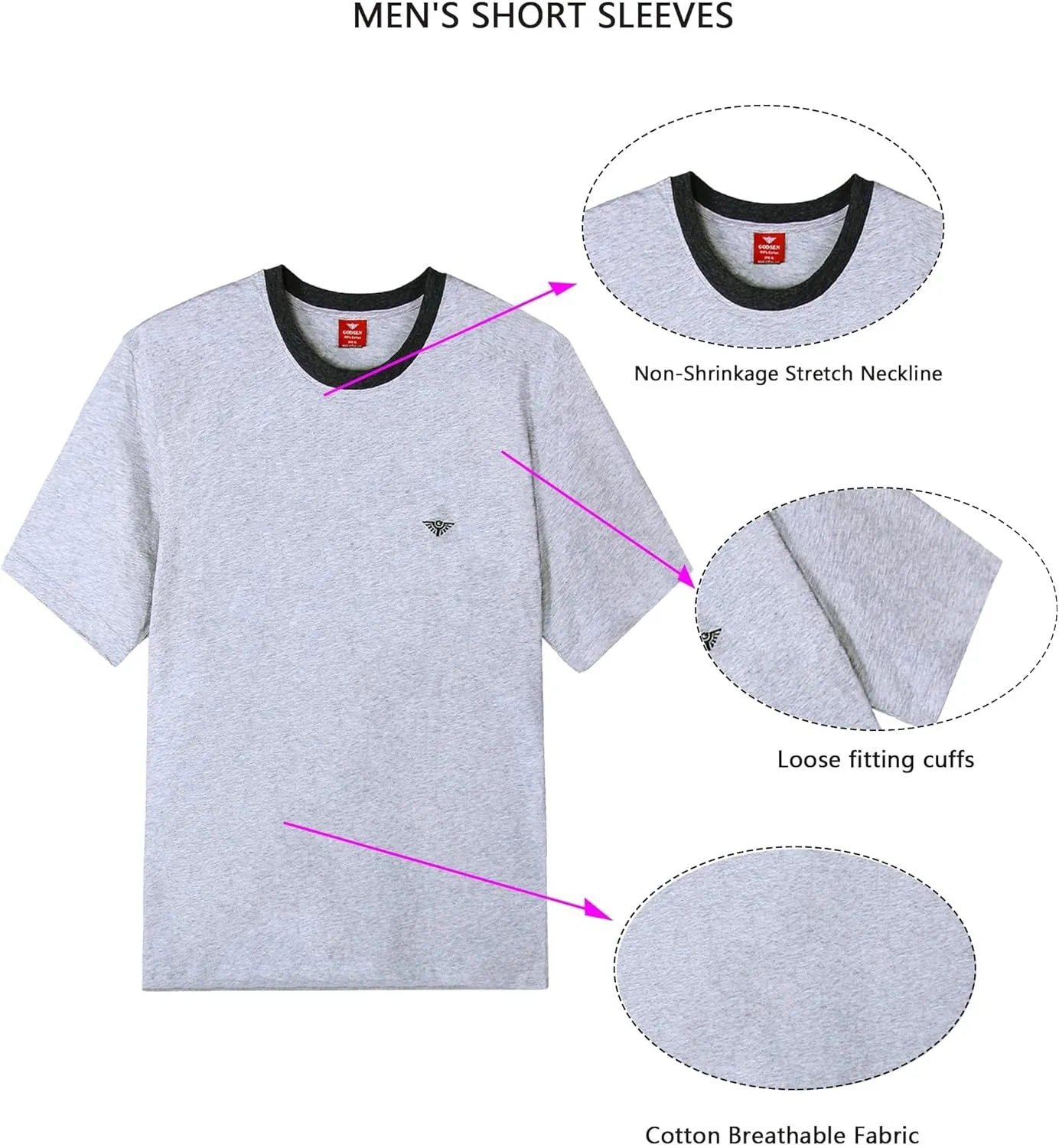 Men's Cotton Crew Neck T-Shirts, Breathable Loose Sleepwear Top, Casual Sports Short Sleeved TopsPack of 3