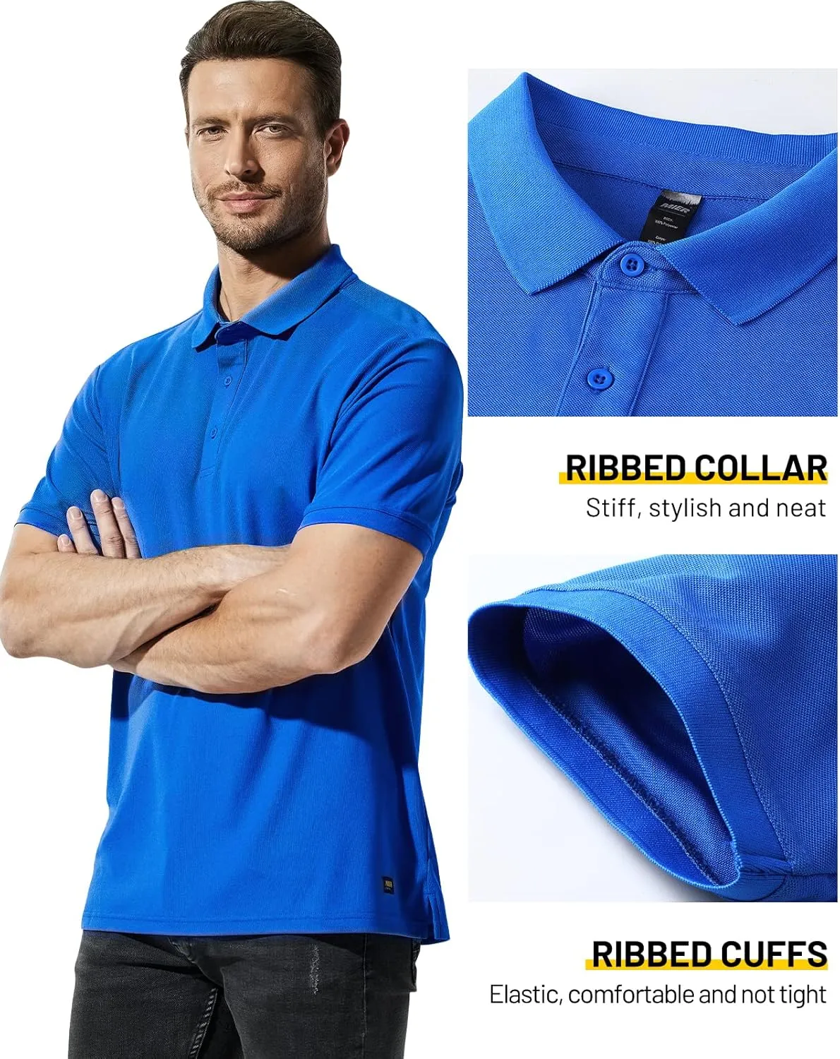 MIER Polo Shirts for Men Short Sleeve Quick Dry Polyester Collared Shirts Casual Golf Shirts, Moisture-Wicking