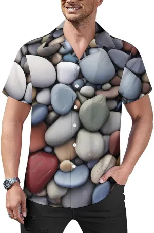Pebble Stone Print Cuban Collar Shirt Classic Design for Comfort and Style