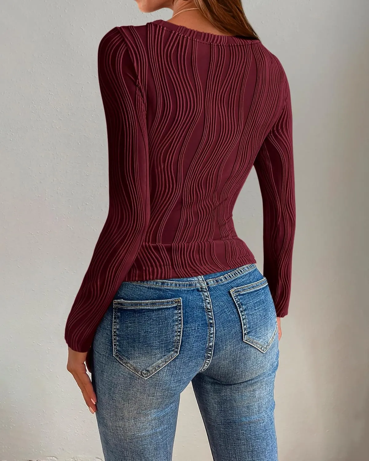 PRETTYGARDEN Women's Tops 2025 Spring Fashion Long Sleeve Crewneck Blouses Slim Fit Shirts Textured Knit Basic T Shirts