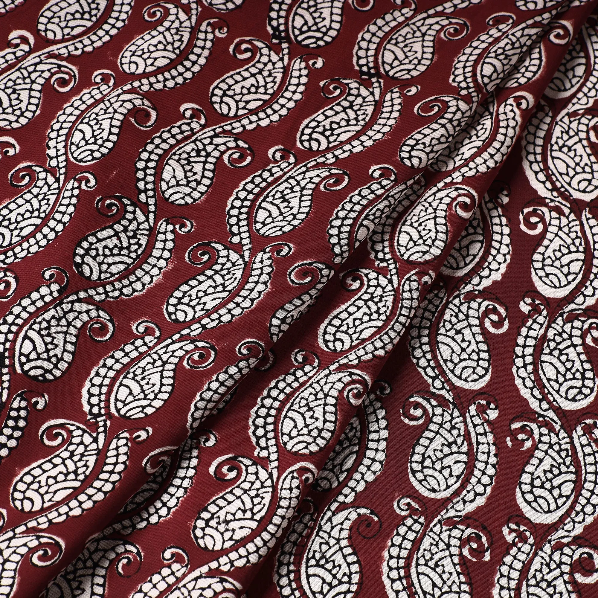 Red - Bagh Block Printed Modal Silk Fabric