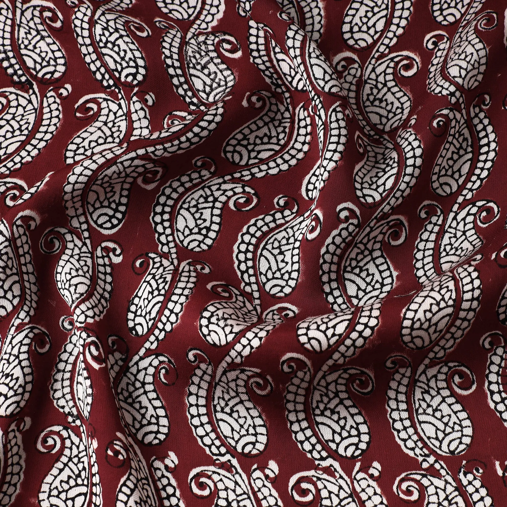 Red - Bagh Block Printed Modal Silk Fabric